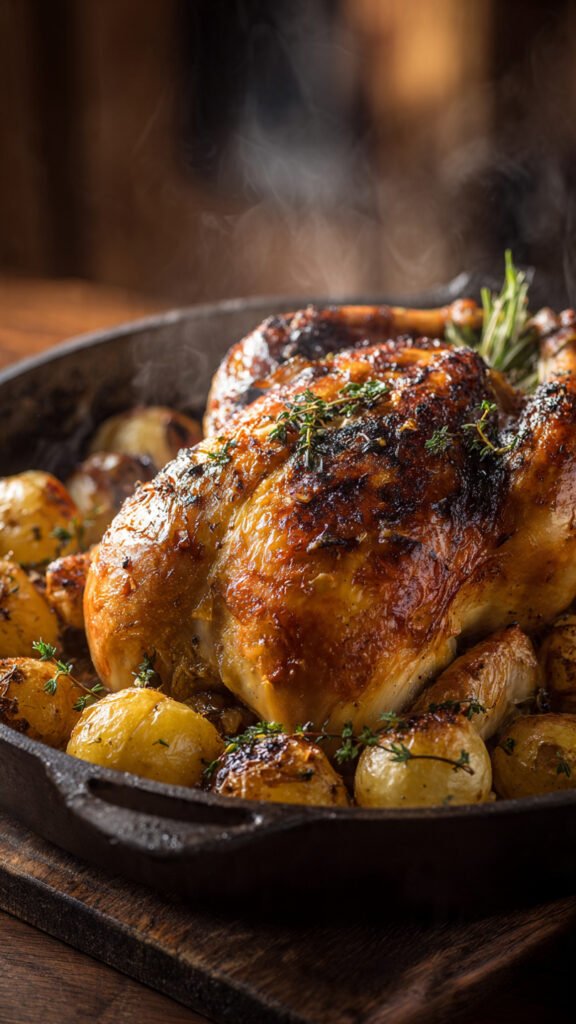 Creamy Garlic Roast Chicken with Potatoes