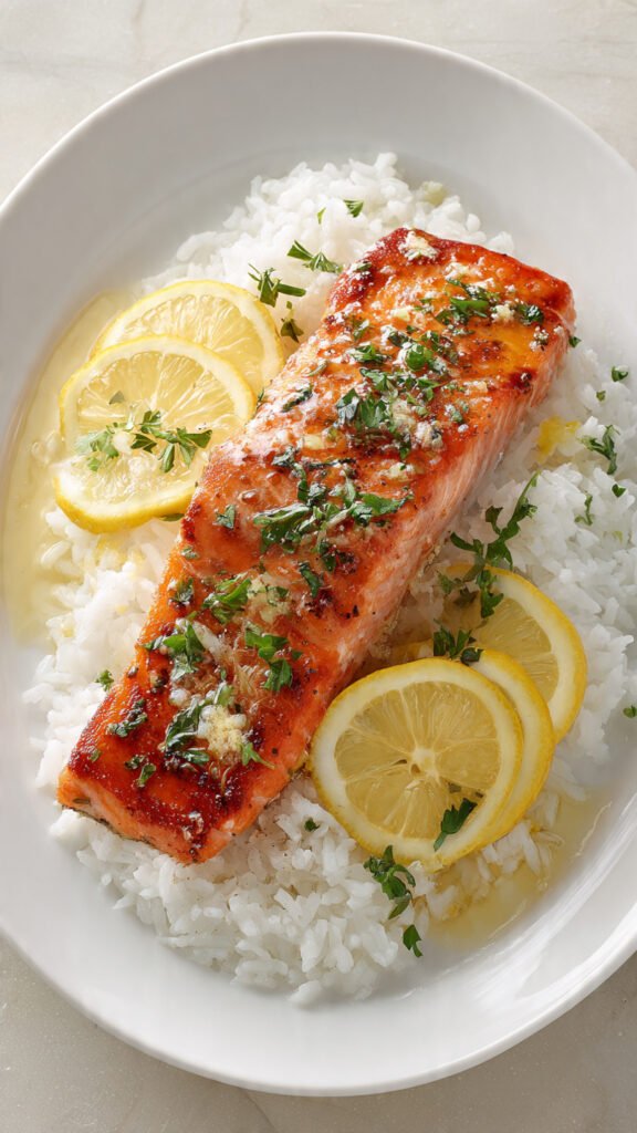 Lemon Butter Salmon with Rice