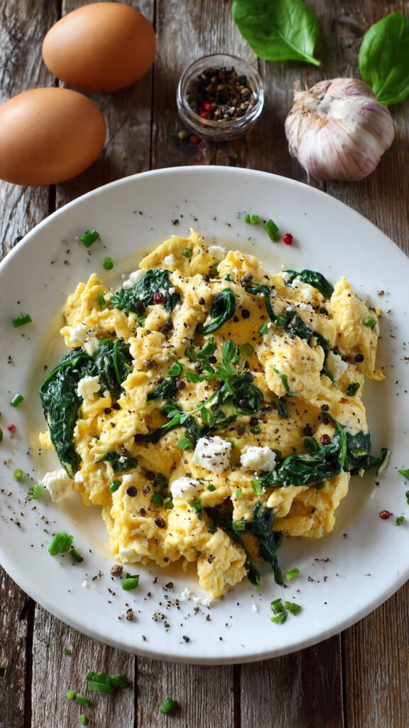 Scrambled Eggs with Spinach and Feta